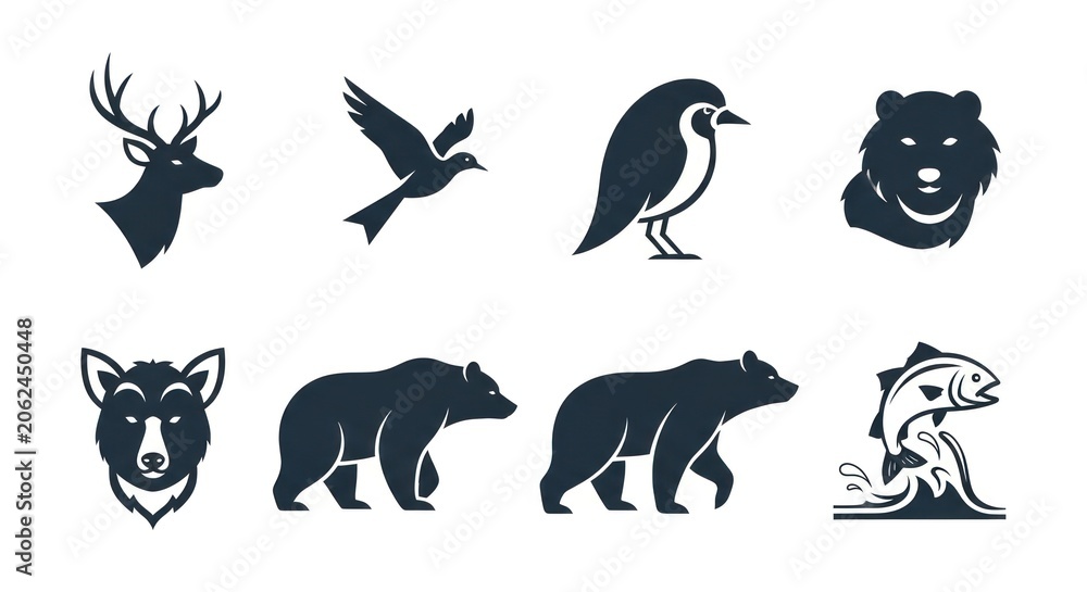 Fototapeta premium Wildlife icons featuring various animal silhouettes.