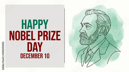 Tableau sur toile Minimalist Line Art Illustration of Alfred Nobel in Profile with Happy Nobel Pr