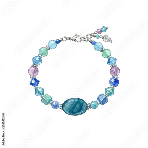 Blue and purple gemstone beaded bracelet on black background