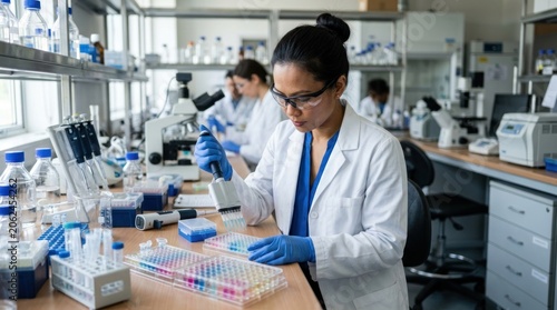 Female scientist working in laboratory setting.