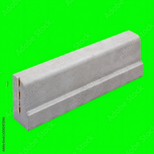Gray Concrete Road Barrier Curb Stone Shape Isolated on Bright Green Background
