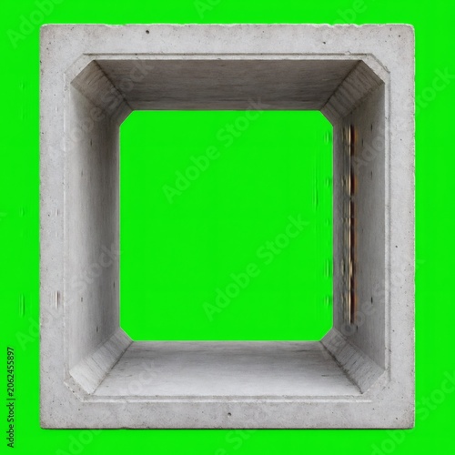 Realistic Concrete Cube Construction Element Isolated on Green Screen Background