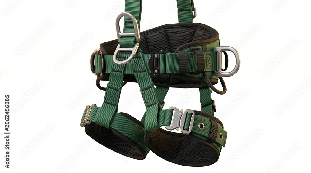 Naklejka premium Dark Green Army Sit Harness Work Positioning Full Body Isolated White Background