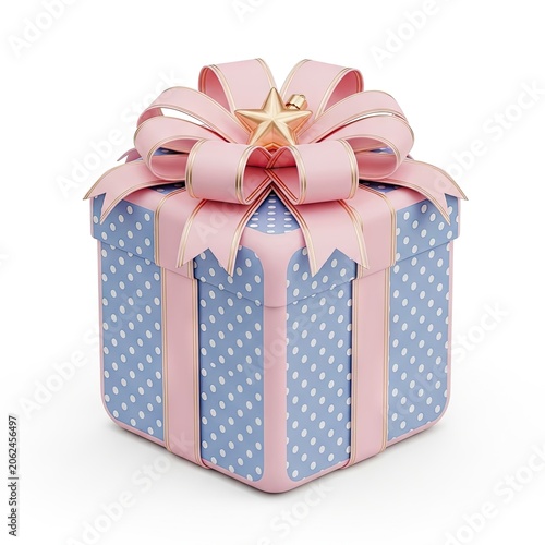 Charming Polka Dot Gift Box with Pink Ribbon and Gold Star.