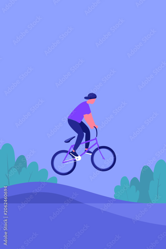 Naklejka premium BMX Rider Soaring Over Smooth Asphalt Pump Track Waves