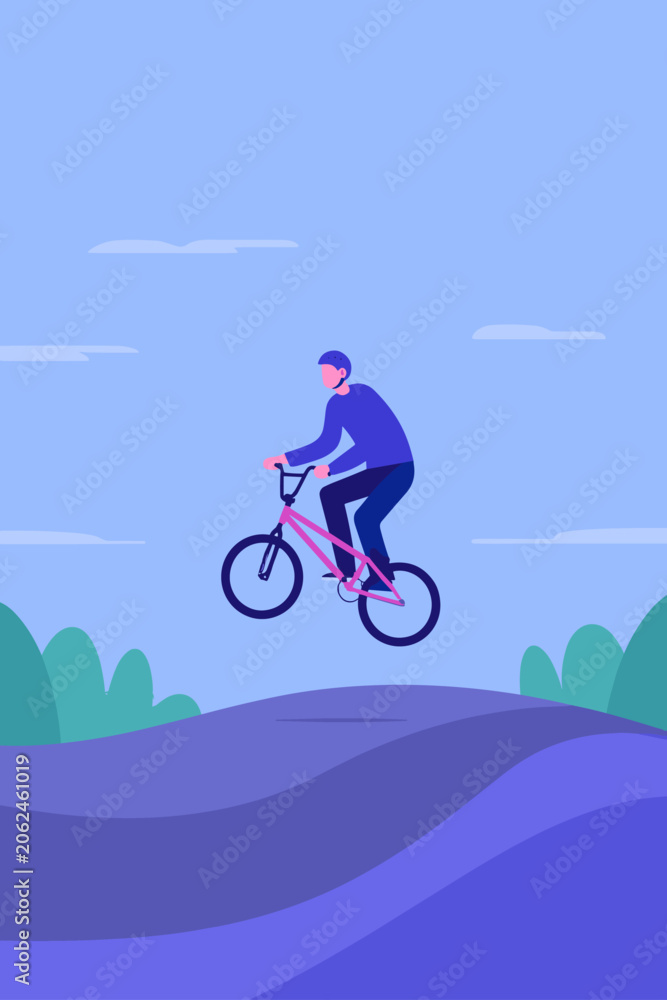 Naklejka premium BMX Rider Soaring Over Smooth Asphalt Pump Track Waves