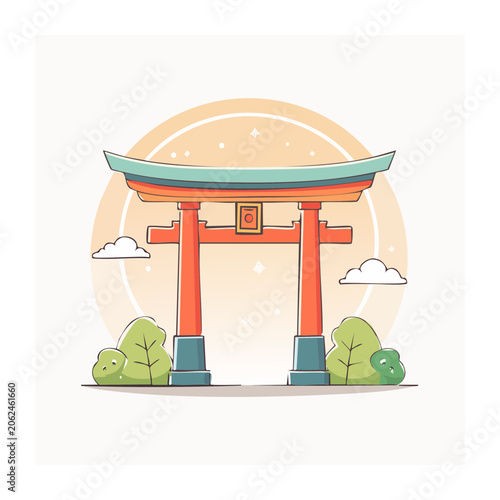 Flat design hot air balloon with basket and clouds