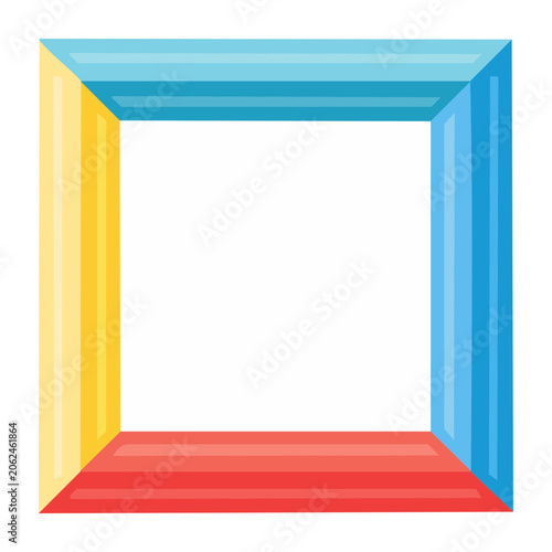 Minimalist 3D abstract cube with blue yellow red