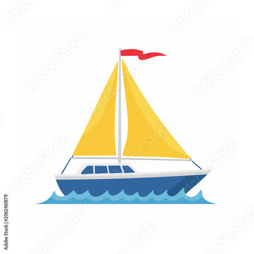 Minimalist yellow sailboat on blue water