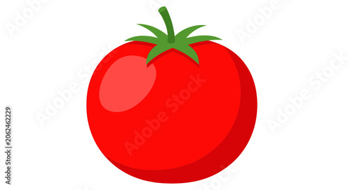 Fotografie Fresh red tomato with green stem and sepals
