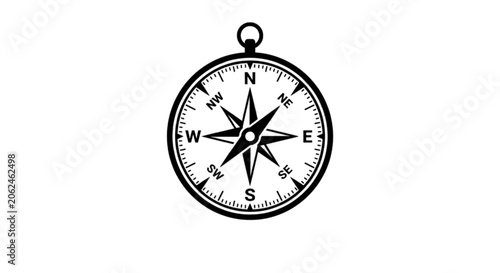 Fotografi High contrast line art vector image of a classic navigational compass rose showing cardinal directions north south east west for travel guidance