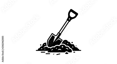 Obraz na płótnie Classic metal garden shovel digging soil ground vector image with clean black ou