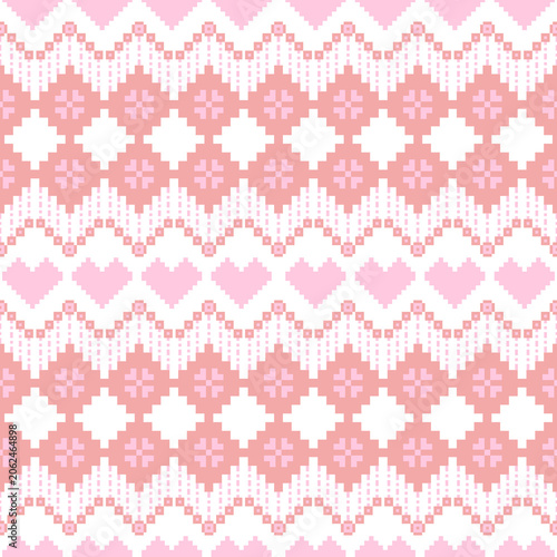 Seamless Pink pixel ethnic border geometric tribal zigzag background
