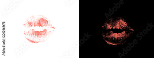 Bild auf Leinwand Delicate Red Lipstick Kiss Mark with Soft Closed Lips and Natural Texture Dual B