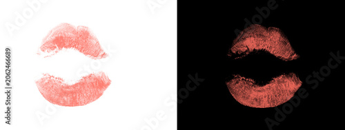 Foto Soft Elegant Red Lipstick Kiss Print with Natural Closed Lips Dual Background