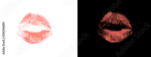 Fotografía Expressive Red Lipstick Closed Lips Kiss with Rich Color Saturation Dual Backgro