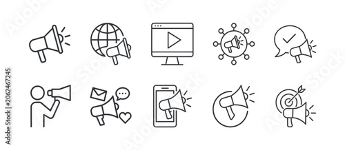 Quadro su tela Professional marketing and advertising line icon set for modern business strateg