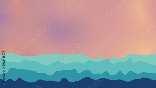 Abstract Sea Waves Motion Background with Soft Gradient Sky