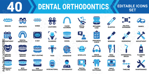 Canvastavla Dental orthodontics editable vector icon set 40 solid style illustrations for or