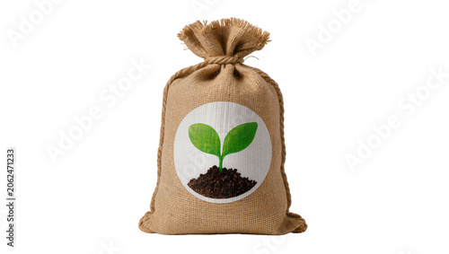 Burlap sack with sprout and soil symbol