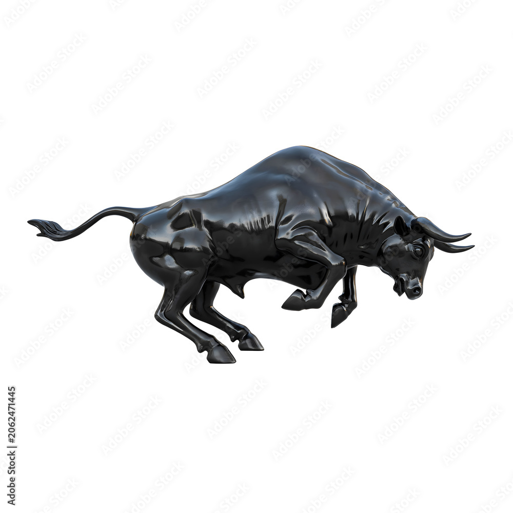 Fototapeta premium Powerful charging bull silhouette, metallic black finish, isolated PNG, transparent background, stock market growth concept, dynamic pose, clean edges, professional business symbol