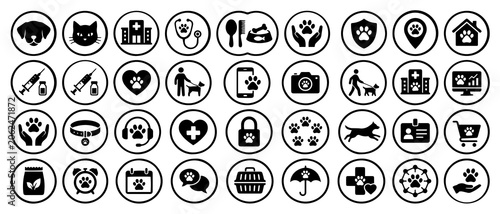 Bild auf Leinwand A collection of pet care, veterinary, and animal welfare in black and white, fea