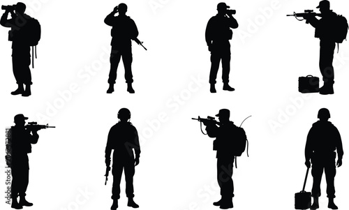 Foto Military Soldier Silhouettes Set with Armed Infantry Troops for Defense and Comb