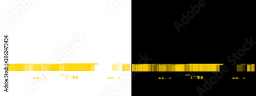 Horizontal Yellow Glitch Line Pattern with Striped Bars on White and Black Split Background