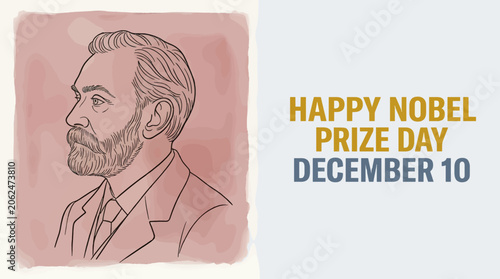 Tableau sur toile Minimalist Line Art Illustration of Alfred Nobel in Profile, with Happy Nobel P