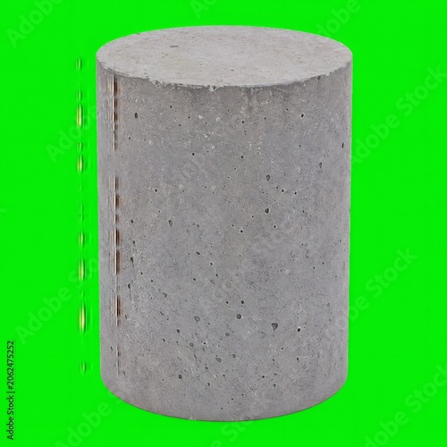 Solid Cylindrical Concrete Test Specimen Object on Bright Green Background
