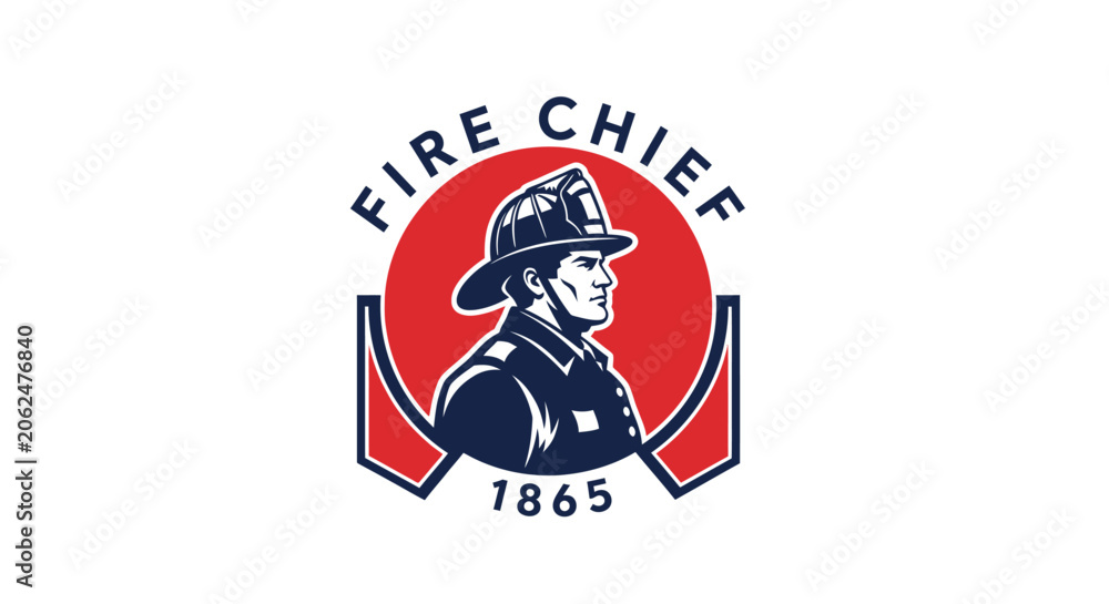Fototapeta premium Fire Chief 1865 Emblem Logo, Vintage Firefighter Portrait Illustration