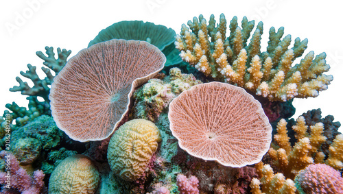 Fotografie Assorted colorful coral reef formations with fan and brain corals