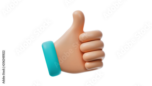 Obraz na plátně 3D cartoon hand with thumb up gesture and blue bracelet
