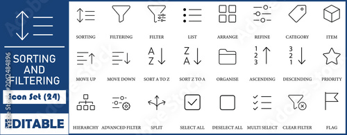 Cuadro en lienzo Sorting and filtering icon set