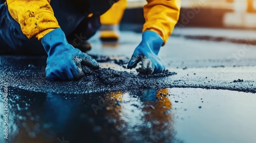 Roadwork and Asphalt Repair: Manual Labor and Precision in Surface Restoration Task