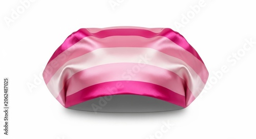 A pink striped satin nurse cap stands out against a clean white background, offering a cheerful and decorative take on hospital headwear, backdrop, cap, hospital