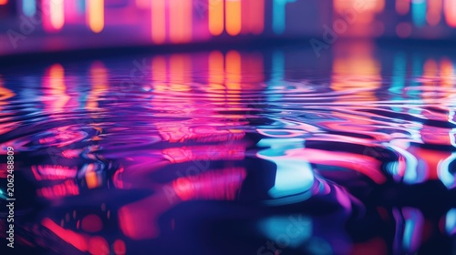 Vivid Neon Reflections Dance on Water Abstract Artistry and captivating essence