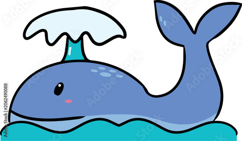 Photography Blue Whale Sea Smiling Cartoon Style Vector Illustration