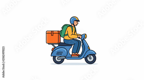 A delivery person rides a blue scooter (1)