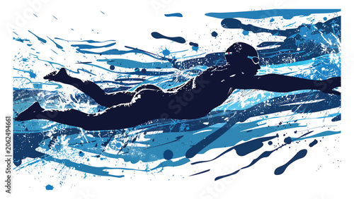 Obraz na plátně Swimmer glides through blue water using an efficient stroke to compete in a swimming event