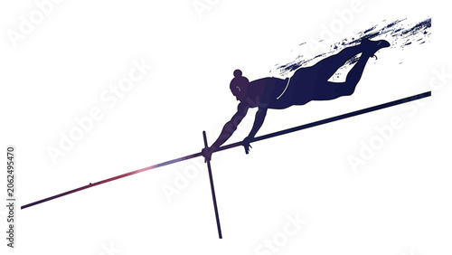 Obraz na plátně Pole vaulter executes a high jump over the crossbar during a competitive track and field event match