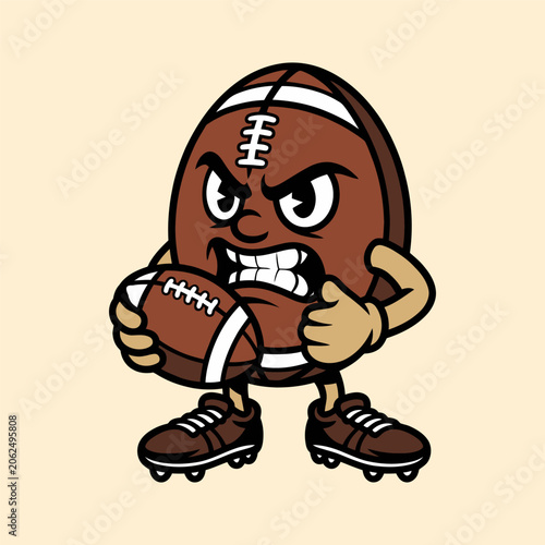 Angry American Football Mascot Holding Ball Cartoon Illustration