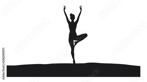 Obraz na plátně Woman silhouette practices the tree yoga pose to demonstrate balance and meditative focus in life
