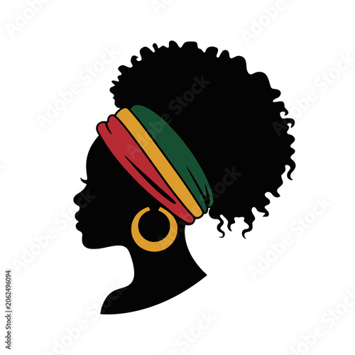 Afro Woman Silhouette with Rasta Headband Natural Hair Illustration