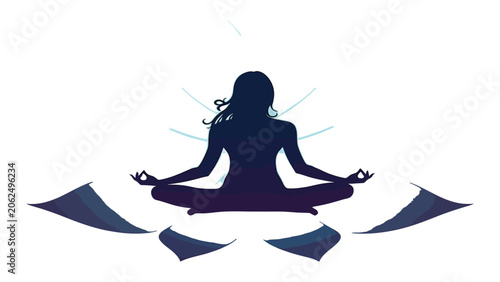 Canvas-taulu Woman sits in a meditative yoga pose to find inner peace and mental clarity in the quiet