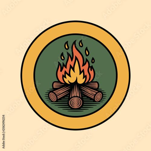 Campfire Emblem Outdoor Camping Adventure Illustration
