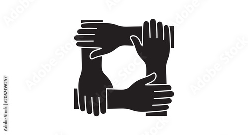Bild auf Leinwand Four hands forming a circle black silhouette on white background