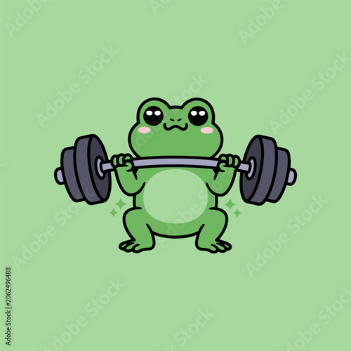 Cute Frog Weightlifting Cartoon Illustration
