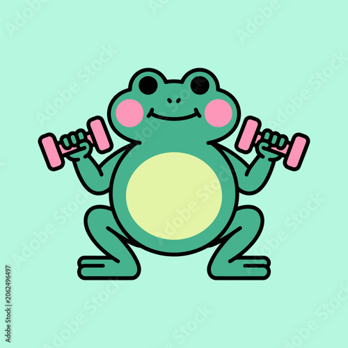 Cute Frog Lifting Dumbbells Cartoon Illustration