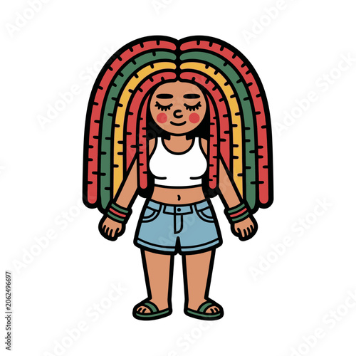 Cute Rasta Girl with Colorful Dreadlocks Illustration